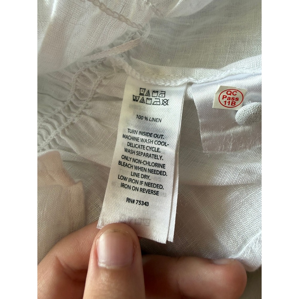 Cynthia Rowley White 100% Linen Smocked Peplum Tie Shoulder Blouse Top NWT L - Picture 4 of 5